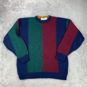 Vintage New Era Knit Sweater Mens L Multicolor Crew Neck Winter Wear Pullover